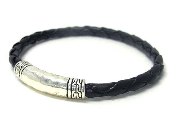 DESIGNER PATTERNED METAL TUBE AND SYNTHETIC LEATHER CHAIN BRACELET
