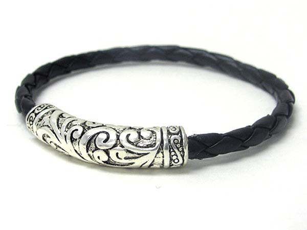 DESIGNER PATTERNED METAL TUBE AND SYNTHETIC LEATHER CHAIN BRACELET