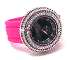 MULTI CRYSTAL ROUND FACE RUBBER BAND WATCH