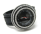 MULTI CRYSTAL ROUND FACE RUBBER BAND WATCH