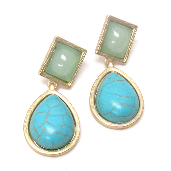 SQUARE STONE AND TEARDROP TURQUOISE DROP EARRING