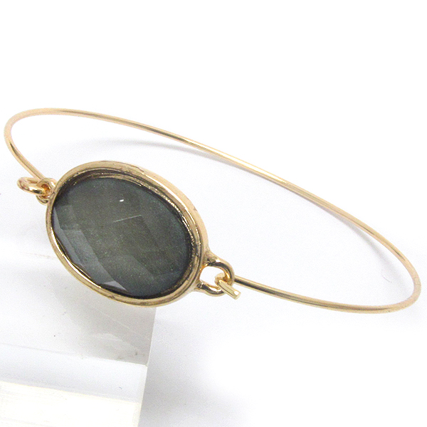 FACET ACRYLIC OVAL STONE AND WIRE BAND BANGLE BRACELET