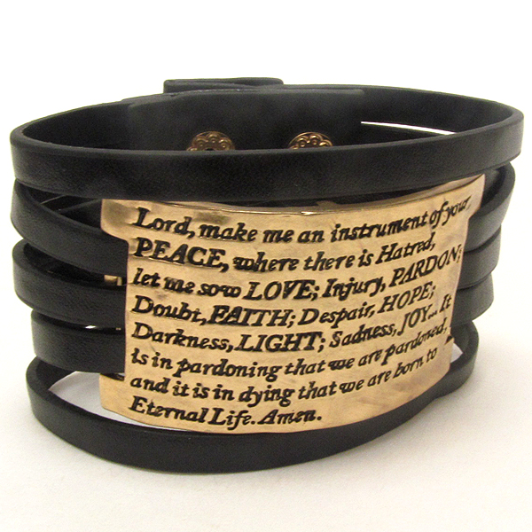 RELIGIOUS INSPIRATION MESSAGE ON PLATE AND MULTI LEATHERETTE BAND BRACELET