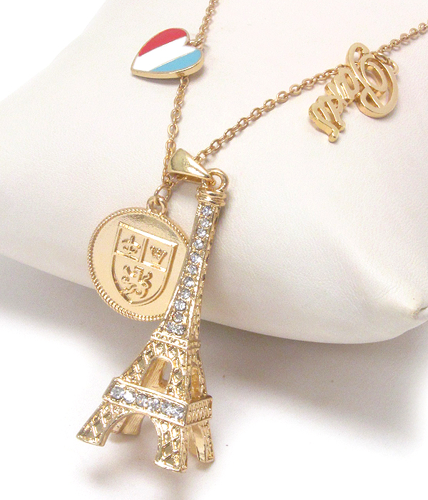 PREMIER ELECTRO PLATING EIFFEL TOWER AND FRENCH FLAG NECKLACE