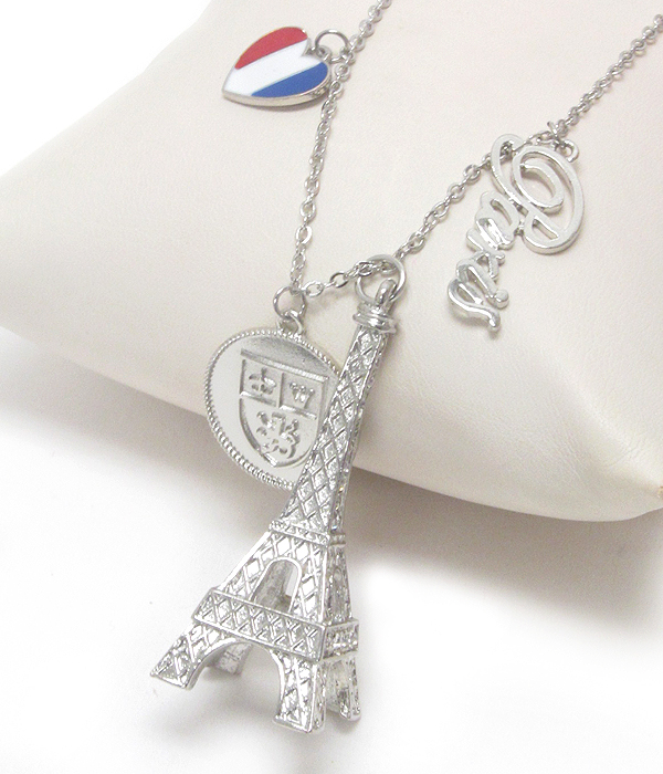 PREMIER ELECTRO PLATING EIFFEL TOWER AND FRENCH FLAG NECKLACE