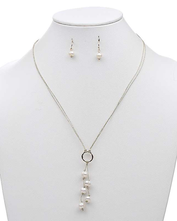 GENUINE FRESH WATER PEARL AND METALLIC CORD NECKLACE