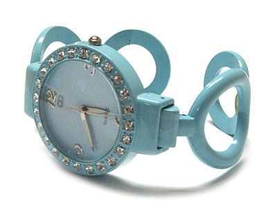 CRYSTAL ROUND FACE COLOR CUFF BANGLE WATCH