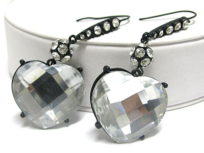 CRYSTAL BALL AND FACET GLASS HEART DROP EARRING