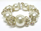 FACET GLASS BEADS AND PEARL BALL STRETCH BRACELET