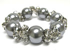 FACET GLASS BEADS AND PEARL BALL STRETCH BRACELET