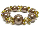 FACET GLASS BEADS AND PEARL BALL STRETCH BRACELET