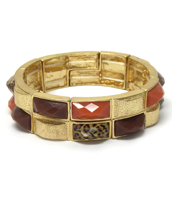 FACET STONE AND TEXTURED METAL STRETCH BRACELET