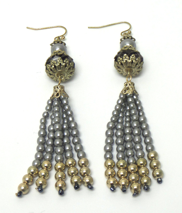 CHINA GLASS WITH BALL TASSEL FISH HOOK EARRINGS 