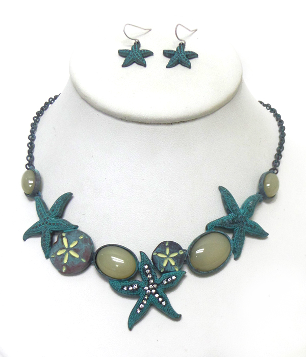 SEA STAR AND STONES LINKED NECKLACE SET
