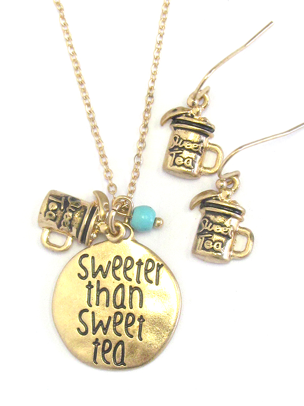 SOUTHERN COUNTRY STYLE DISK PENDANT NECKLACE SET - SWEETER THAN SWEET TEA