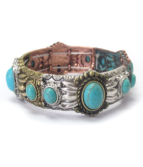 TURQUOISE AND RUSTIC NAVAJO STRETCH BRACELET -western