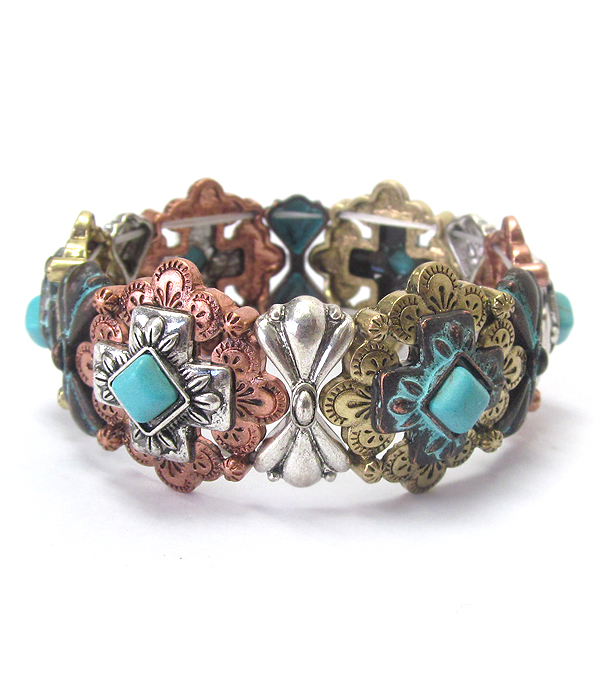TURQUOISE AND RUSTIC NAVAJO STRETCH BRACELET -western