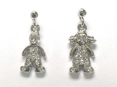WHITEGOLD PLATING CRYSTAL BOY AND GIRL EARRING