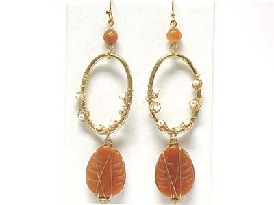 NATURAL STONE DROP SMALL PEARL BEADS DECO EARRING