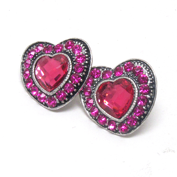 CRYSTAL AND FACET ACRYLIC STONE HEART EARRING -valentine