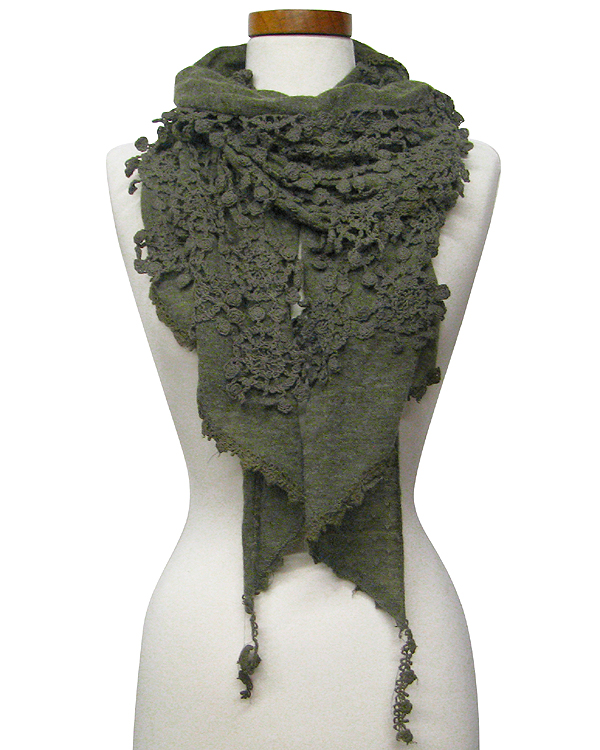 100% POLYESTER WITH KNIT FLOWER THEME SCARF