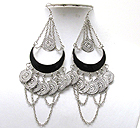 MULTI METAL ROUND TEXTURED WITH CHAIN DANGLE HALF EPOXY  HOOP EARRING