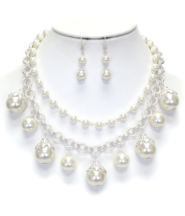 MULTI PEARL DROP DOUBLE LAYER CHAIN NECKLACE SET