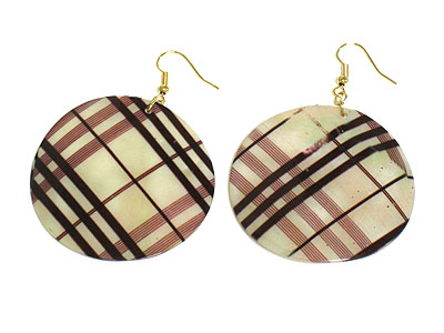 LARGE SHELL DISK AND CHECK DESIGN EARRING