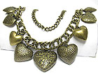 MULTI ANTIQUE METAL PUFF HEART DANGLING LONG CHAIN LONG NECKLACE SET OR BELT - Wholesale Fashion Jewelry