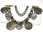 ACRYL DISK AND METAL CHARM DANGLE METAL CHAIN FASHION BELT OR LONG NECKLACE