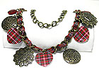 ACRYL DISK AND METAL CHARM DANGLE METAL CHAIN FASHION BELT OR LONG NECKLACE