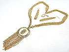 ROUND MEDALLION AND MULTI TASSEL DROP MULTI CHAIN NECKLACE SET