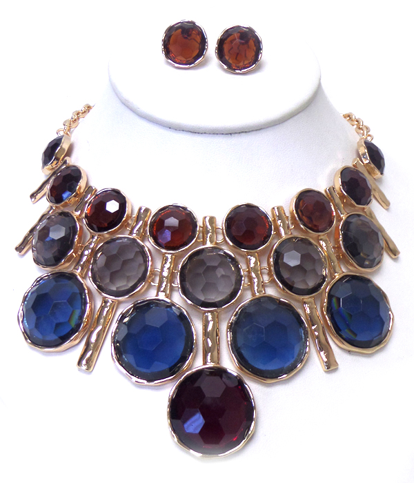 LINKED ROUND STONES WITH DROP NECKLACE SET