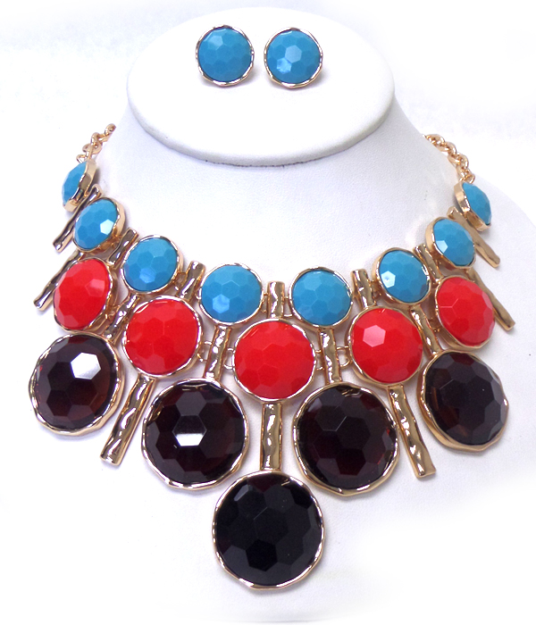 LINKED ROUND STONES WITH DROP NECKLACE SET