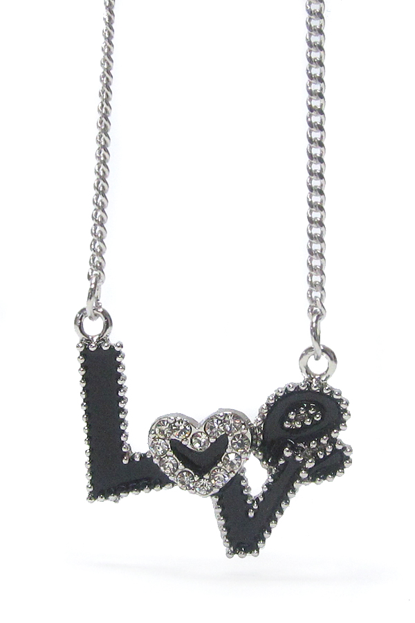MADE IN KOREA WHITEGOLD PLATING CRYSTAL AND EPOXY LOVE CHAIN TIED NECKLACE -valentine