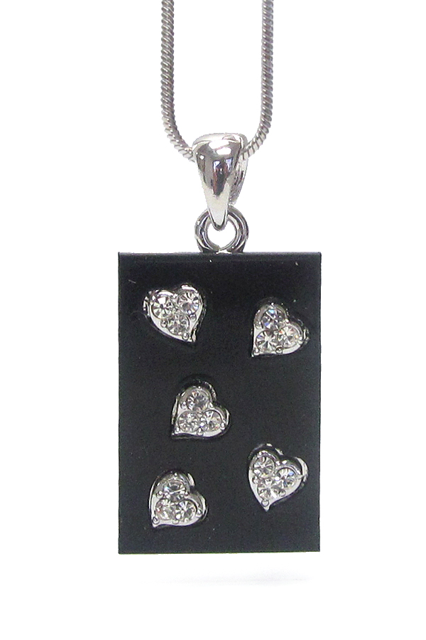 MADE IN KOREA WHITEGOLD PLATING CRYSTAL HEART DECO ONYX ACRYL DISK PENDANT NECKLACE