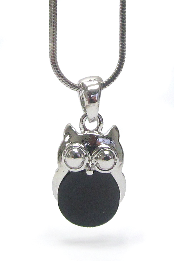 WHITEGOLD PLATING MOTHER OF PEARL OWL PENDANT NECKLACE
