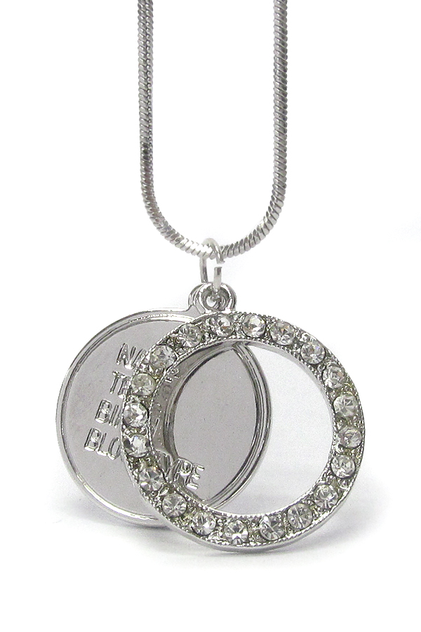 MADE IN KOREA WHITEGOLD PLATING CRYSTAL ROUND SMALL TAG NECKLACE