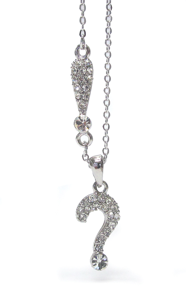 WHITEGOLD PLATING CRYSTAL STUD QUESTION AND EXCLAMATION MARK PENDANT NECKALCE