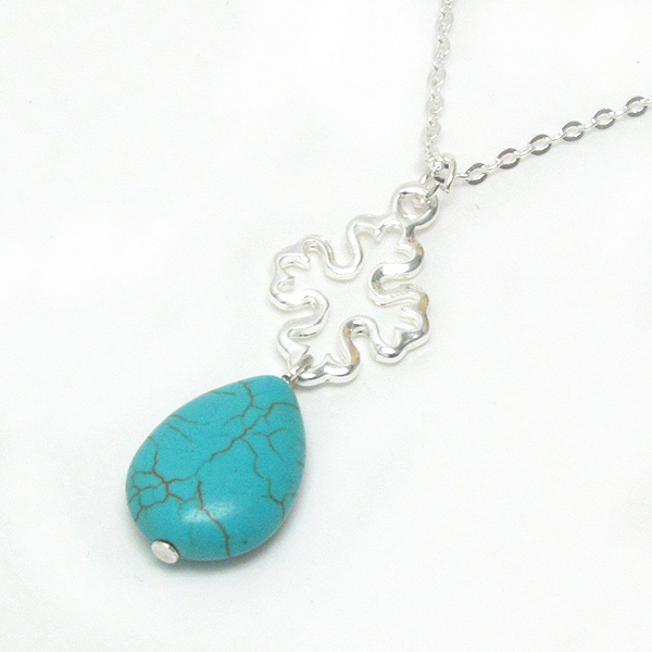 CROSS AND TURQUOISE TEARDROP PENDANT NECKLACE