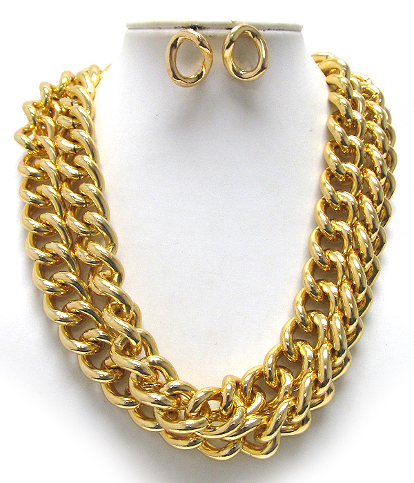 TWO METAL THICK CHAIN NECKLACE EARRING SET