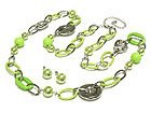 PASTEL TONE SPRING COLOR ACRYL AND METAL CHAIN LINK LONG NECKLACE AND EARRING SET