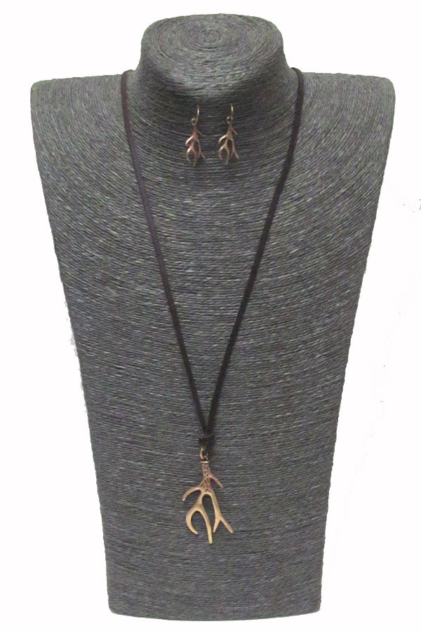 LEATHER TYPE METAL BRANCH NECKLACE SET  