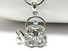 WHITE GOLD PLATING CRYSTAL TEA POT PENDANT NECKLACE