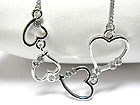WHITE GOLD PLATING CRYSTAL STUD MULTI HEART LINK NECKLACE