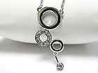 WHITE GOLD PLATING CRYSTAL TRIPLE CIRCLE AND BALL CASCADE DROP NECKLACE
