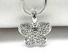 WHITE GOLD PLATING CRYSTAL BUTTERFLY PENDANT NECKLACE