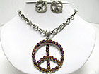 LARGE CRYSTAL STUD PEACE MARK MEDALLION NECKLACE SET