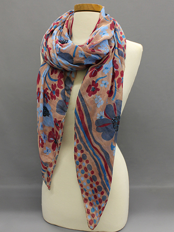 100% POLYESTER FLORAL DOTTED SCARF