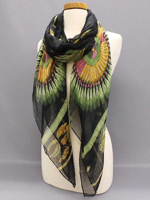 100% POLYESTER FEATHERLY FLOWER PATTERN SCARF